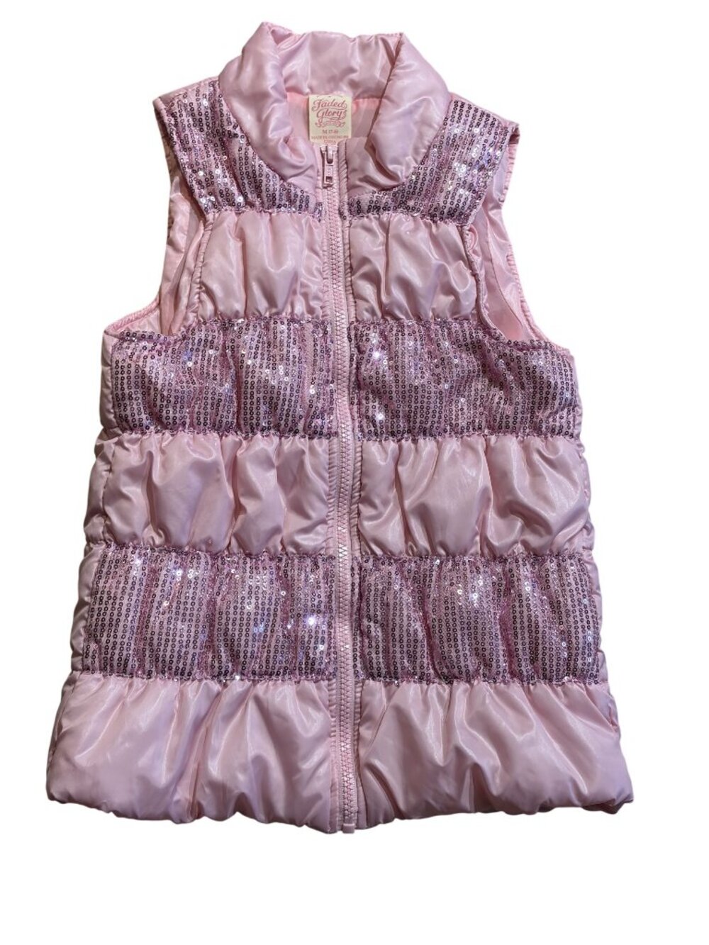 Faded Glory Girls' Pink Sequin Puffer Vest Size M (7-8)